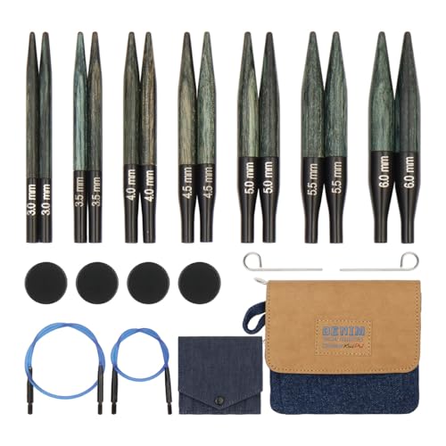 KnitPro Set austauschbare Rundstricknadeln Indigo Wood Short, 3,00 mm - 6,00 mm