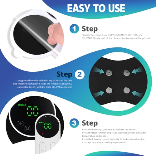 Image of Heating TENS Unit for Pain Relief, Wireless Muscle Stimulator with Remote Controller, Portable Rechargeable Massager for Shoulder Waist Back Arm Leg (2 Pads)