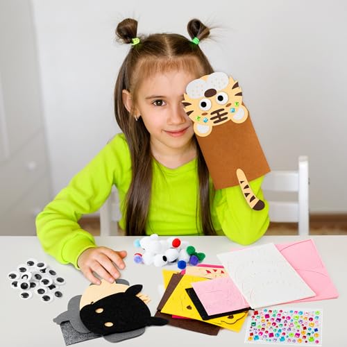 image for WATINC 6Pcs Hand Puppet Making Kit, Art Craft Felt Sock Puppet Toys, C