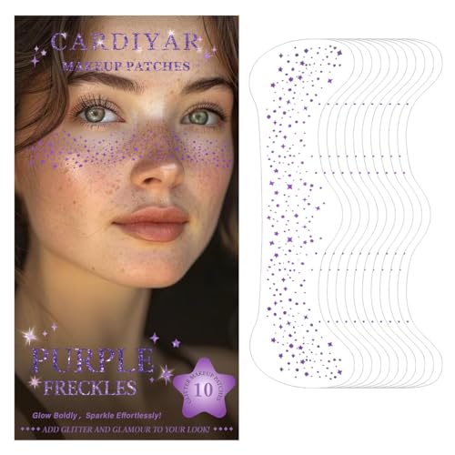 Image of Glitter Freckles, 24PCS Glitter Freckles Face Tattoo, Sparkle Freckles for Women, Waterproof Gold Temporary Face Tattoos Glitter Glow Up Patches Makeup Patches Festival (Purple 10pcs)