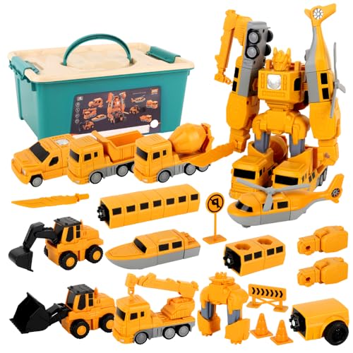 Mineup Magnetischer Verformung Roboter, 35PCS Magnetische Bauwelt Fahrzeuge, Baustellenfahrzeuge Auto Spielzeugset mit Aufbewahrungsbox, Magnetische Bausteine für Jungen Mädchen