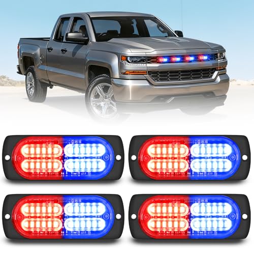 Image of Nilight 4PCS 24LED Red Blue Strobe Light 12V /24V Grille Surface Mount | Hazard Safety Warning Light with Sync Feature for Car Truck Camper Side Marker Aluminum Alloy Base Emergency Lights