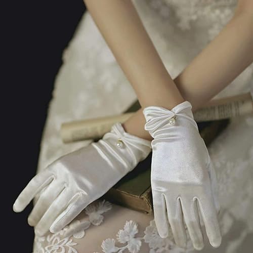 Miniatura 3 de Vestido de novia de satén para mujer, fiesta de ópera, guantes de los años 20, guantes hasta la muñeca Blanco