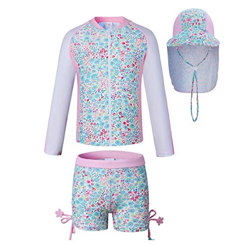 Vivobiniya Kids Girl Rashguard Swimsuit with Sun Hats UPF 50+uv Long Sleeve