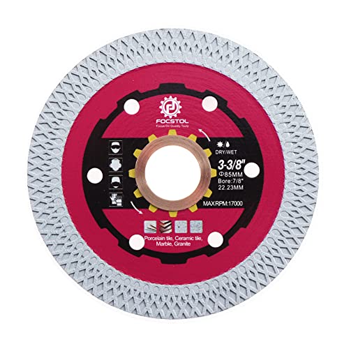 FOCSTOL Diamond Tile Saw Blade - 85mm Cutting Disc for Porcelain Ceramic Tile Marble Granite Quartz Arbor 22.23mm x 15.875mm