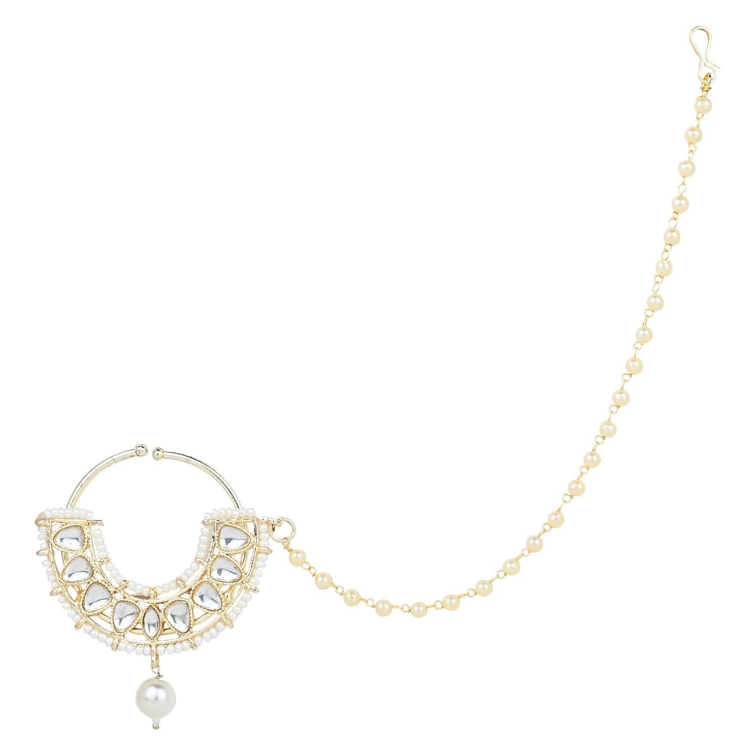 I Jewels Gold Plated Traditional Ethnic Bridal Nose Ring/Nath Without Piercing with Pearl Chain Encased with Pearl Stone for Women/Girls (NL71MG) (B0CK21KZGT) Amazon Price History, Amazon Price Tracker