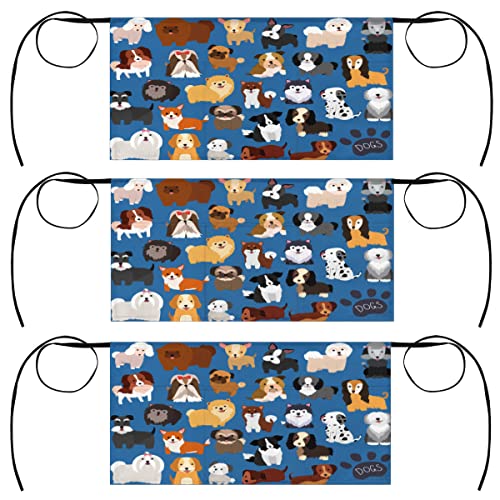 bisibuy Dog Puppy 3 Pack Server Aprons with 3 Pockets, Cute Waitress Waiter Wasit Apron for Women Men Restaurant Bistro Cafe Bars Half Aprons Waitress Server Accessories