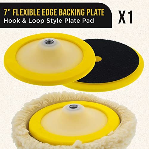 Dura-Gold 3 Pack Of 8 Wool Hook & Loop Grip Buffing Pads With A 7" Flexible Edge Backing Plate - Compound Cutting, Polishing - Fits Auto Car Detailing Polisher Sanders - Paint, Boat #TOP3