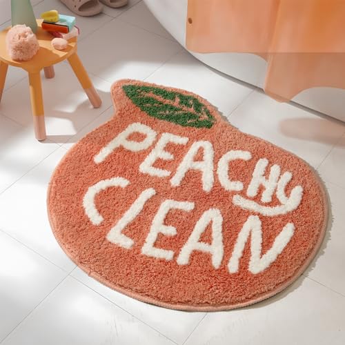 UNIBATH Peach Peach Bath Mat Peachy Fruit Bathroom Rugs for Living Room and Bedroom Non Slip Washable Rug Orange Bathroom Decor