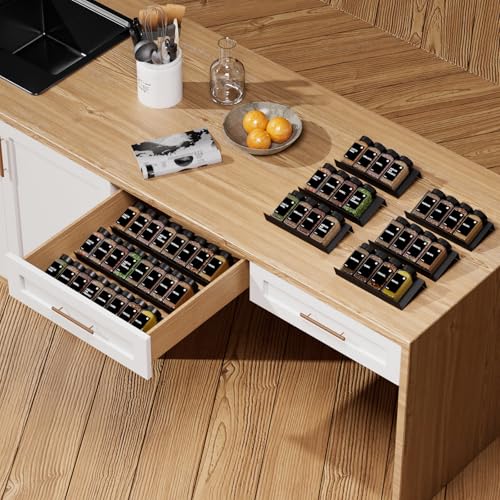 Miorkly Gewürzgläser mit Gewürzregal - 24 Eckige Gewürzdosen mit Etiketten (120ml) & 6pcs Metall-Gewürz Organizer - Schwarzer Deckel… – Ansicht 5