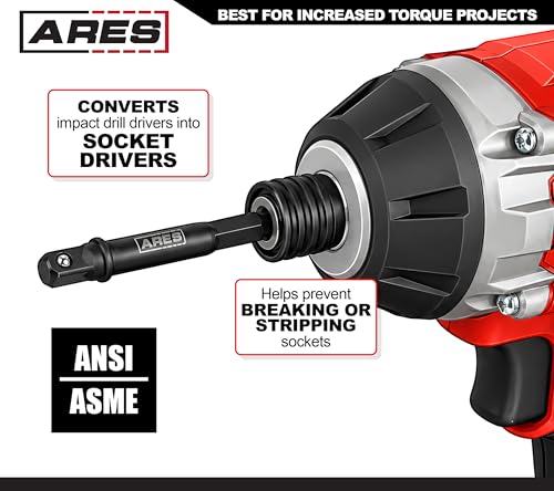 Image of ARES 70384-10-Piece 1 /4-Inch Drive 3-Inch Impact Grade Socket Adapter Set - Turns Impact Drill Driver into High Speed Socket Driver