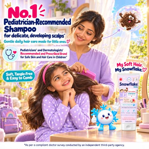 Image of Snowflake Kids Rice Water Shampoo for Children, with Hibiscus Oat Protein & Pro-Vitamin B5, Tear Free Soap Free pH Balanced, Soft Tangle Free Easy Comb, Dermatologically Tested (200ml)