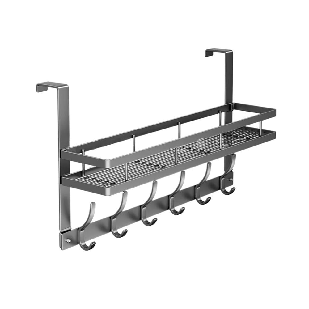Sunrrafck Gray Home Multifunctional Metal Hook Door Hanger Over-The-Door Storage Rack With 6 Hooks For Hanging Clothes Wall