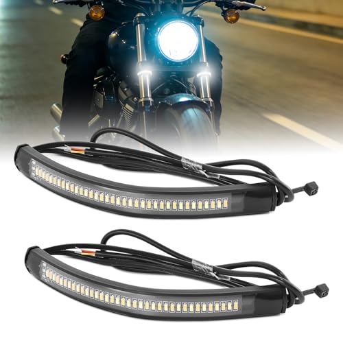 Riloer Clignotant Moto, Moto coulant Ambre LED Fourche Clignotant Bande Lumineuse Barre de Lampe Compatible avec Harley-Davidson etc.