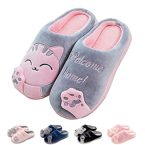 SHAINE Hausschuhe Damen Winter Herren Baumwolle Katze Pantoffeln Warme...