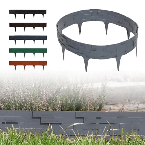 GARDENIX Stein Rasenkante Kunststoff - Beetumrandung Steinoptik, 3.16m Gartenpalisade, Beeteinfassung Grau, 4 Module, UV-beständig Beetzaun, Gartenpalisade Vielseitig Einsetzbar