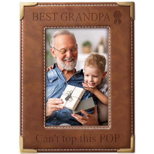 WhatSign Best Grandpa PictureFrame - Cant Top This Pop Grandpa Gift Vintage Stitch Design Picture Frame for Fathers Day Grandparents Day