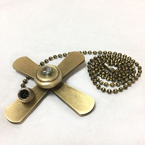 Royal Designs, Inc. Celling Fan Pull Chain Beaded Ball Extension Chain With Decorative Fan And Light Bulb, Antique Brass, Set Of 4 #TOP4