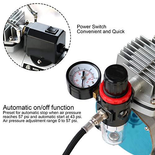 Professional Airbrushing Paint System with 1/5HP Air Compressor with Cooling Fan Auto On/Off and 2 Airbrush Kits with Airbrush Cleaning Pot and Replaceable Nozzle Needle for Makeup,Cake Decoration,Art