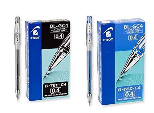 Pilot G-Tec-C4 Gel Rolling Ball Pens, Ultra Fine Point Bundle, 1 Dozen Blue, 1 Dozen Black
