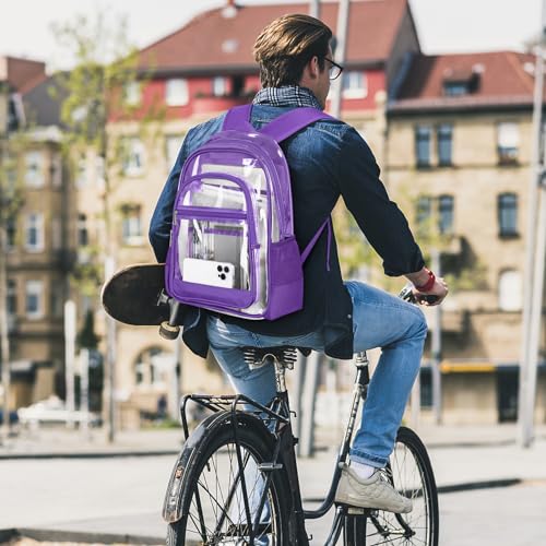 Image of KIMNERPU Clear Backpack, Heavy Duty PVC Transparent Backpack with Reinforced Straps, See Through Multiple Pockets Large Capacity Bookbag for Concert Work Security Travel Festival (Purple)