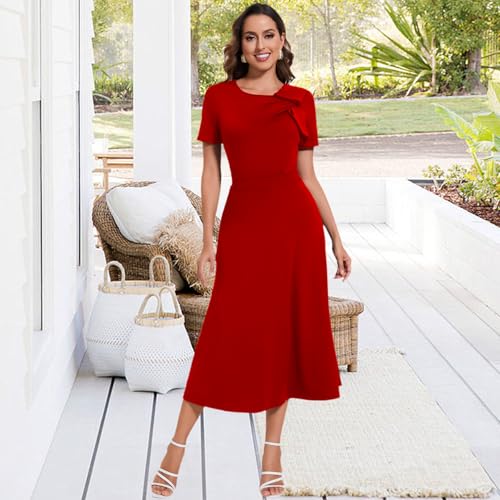 Image of shengfan Women's Casual A Line Swing Summer Dress Formal Short Sleeve Round Neck Wrap Evening Party Dresses