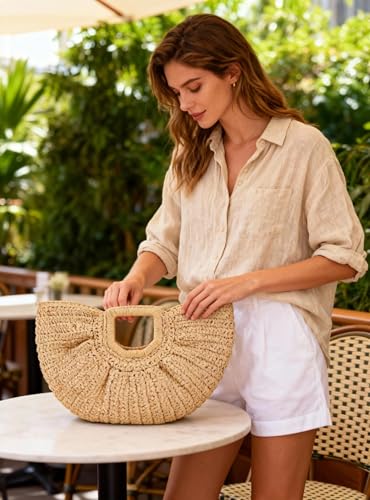 Bolso Rattan Semicircular Tejido para Mujer miniatura 3