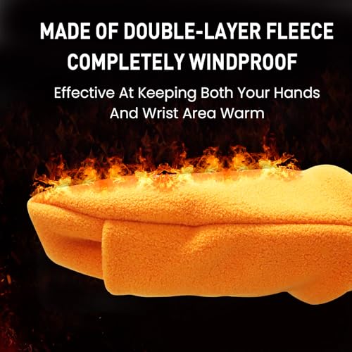 FINGER TEN Winter Golf Gloves Mittens Unisex Anti-slip Thermal Sports With Fleece Windproof Lining for Men Women (L, Yellow) - Image 2