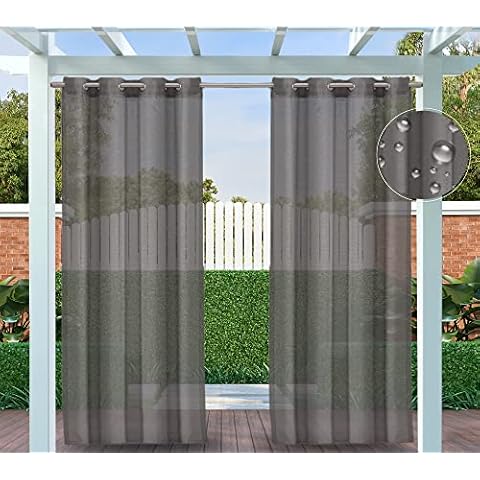 Clothink outdoor curtain, grey, weatherproof, 132 x 245 cm with eyelets (pack of 2), voile curtains for balcony, patio, waterproof privacy screen, sun protection Cover