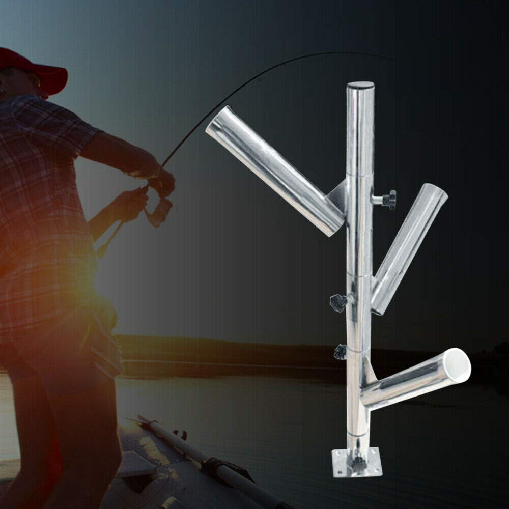 Stainless Steel 316 Fishing Rod Rack Adjustable Vertical Bird Tree 3 Fishing Rod Holder Tube 3 Trident Outrigger Stylish Fishing Pole Pod HolderBracket Socket Rack W/Base