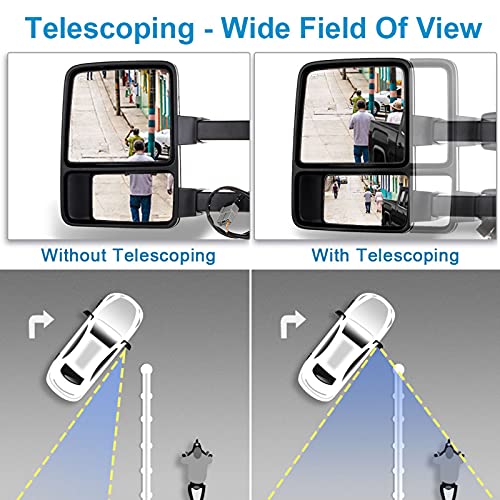 Eccpp Towing Mirror Replacement Fit For 1999-2007 For Ford For F250 For F350 F450 F550 Super Duty Towing Mirrors Power Heated Turn Signal Light Pair Set Mirrors Chrome Cover Driver And Passenger Side #TOP2