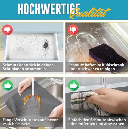 Schubladenmatte von Linda's Essentials (60 x 500 cm) - Antirutschmatte Schubladen Schrankfolie Schrankpapier abwaschbar, Kühlschrank Folie die Schubladen und Regale sauber hält - Zuschneidbar (grau)