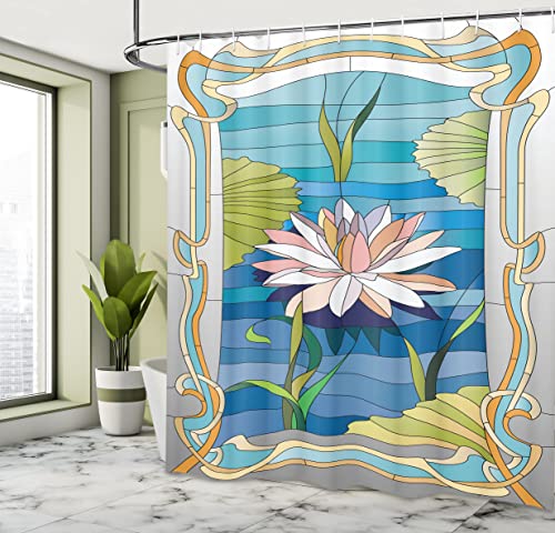 ABAKUHAUS Art Nouveau Shower Curtain, Lotus on the Water Baroque Avant Garde Classic Architecture Pattern - Image 4