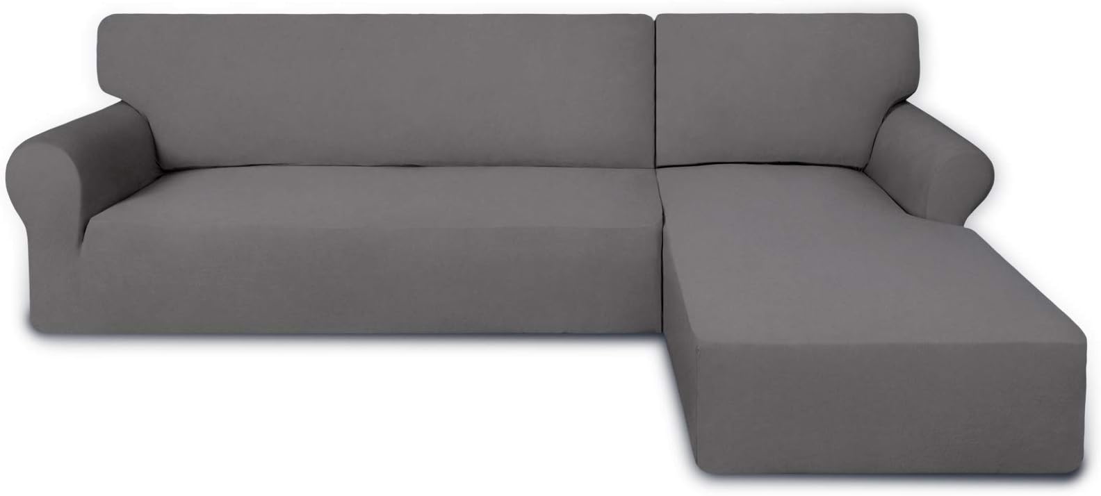 PureFit Super Stretch Sectional Couch Covers - 2 pcs Non Slip Sofa Covers with Elastic Bottom for L Shape Sectional Sofa Couch, Great for Kids & Pets (3 Seat Sofa + 3 Seat Chaise, Light Gray)