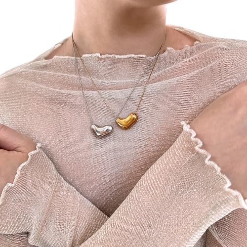 2pcs Set of Silver & Gold Heart Necklace for Women | Bean Necklace for women | Waterproof Jewelry Pack3