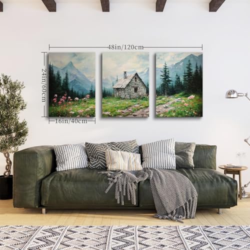 SERIMINO Nature Landscape Canvas Wall Art for Living Room, Forest Mountain Canvas Prints Paintings Room Decor, Cottage Meadow Wildflower Modern Farmhouse Wall Decor Set of 3, 16"X24"