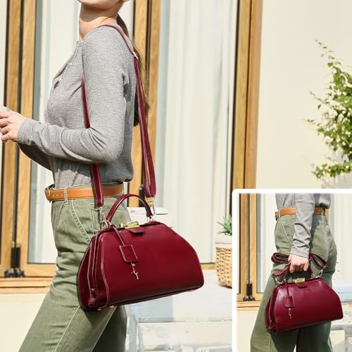 Image of CONTACTS Doctor Bag Purse for Women Luxury Leather Handbag with Lock Shoulder Bag Vintage Top Handle Bag