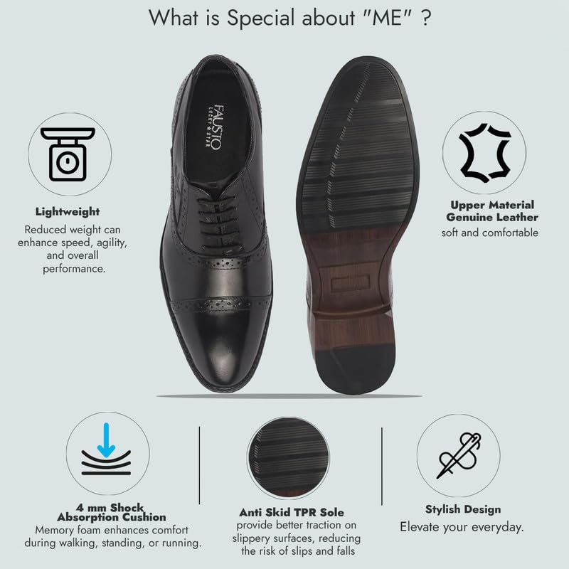 Image of FAUSTO Men Genuine Leather Formal Lace Up Brogue Shoes for Office | Meeting Event Shoes with Comfort
