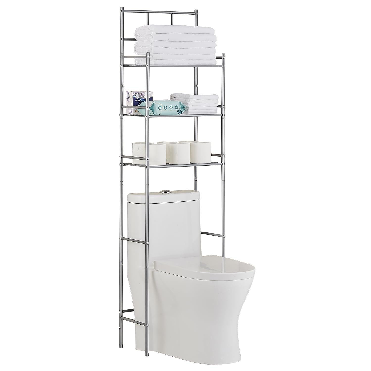 Toilettenregal, 3-stöckiges Badezimmerregal, WC Regal über die Toilette, Toiletten Regal für das Badezimmer, Platzsparend, Grau