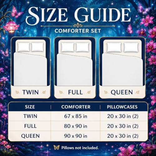 Image of AILONEN Beautiful Butterfly Fairy Comforter Set,Magic Mushroom Duvet Set Full Size, Mysterious Fairy Forest Theme Bedding Set Perfect for Kids Girls Bedroom,1 Quilt + 2 Pillow Case