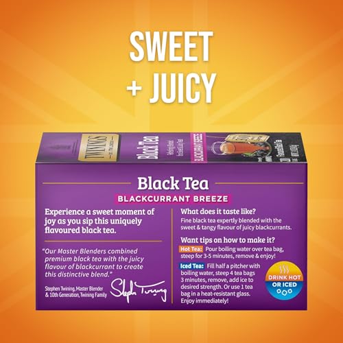 Image of Twinings Blackcurrant Breeze Black Tea Individually Wrapped Bags, 20 Count (Pack of 1), Sweet, Tangy Taste, Caffeinated, Enjoy Hot or Iced, 20 Teabags