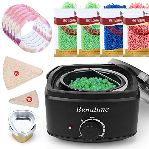 Home Waxing Kit for Women, Benalune Waxing Kit for Brazilian Eyebrow Bikini Facial Underarm Leg Men Back, Painless Hair Removal Wax Warmer Kit w/ Hard Wax Beans, Professional Hard Wax Kit Stripless