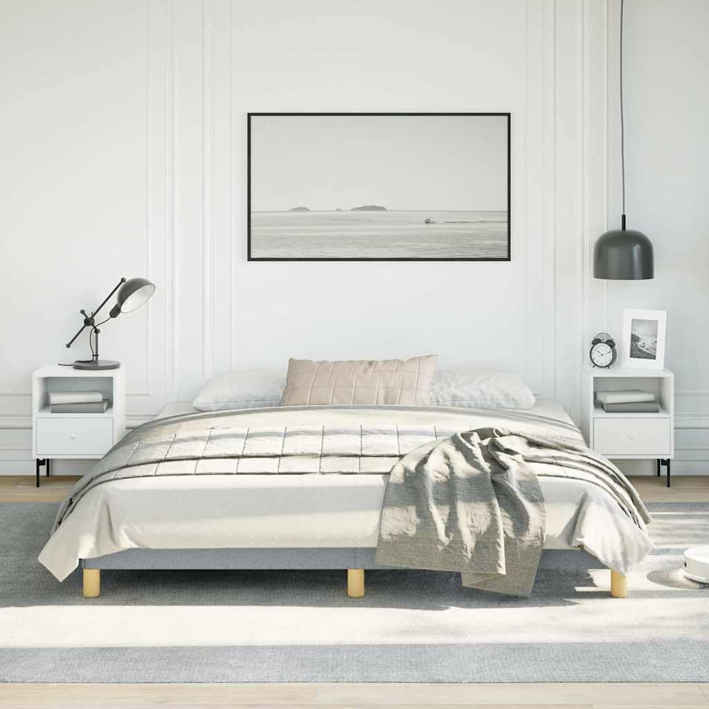California King Bed Frame Light Gray Polyester Upholstered Platform with Sturdy Engineered Wood, Minimalist Modern Bedroom Furniture, Easy Assembly, Mattress Support Foundation