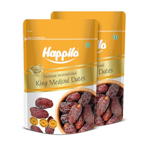 Image of Happilo Premium International King Medjoul Dates 200 G Each (Pack Of 2)|Khajoor Dry Fruit For Weight Management|Soft Chewy Texture & Sweet Caramel Taste| Zero Transfat