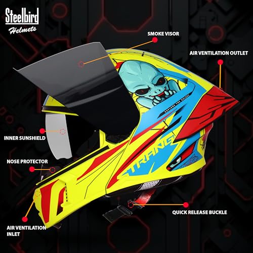 Image of Steelbird SBA-20 Strange ISI Certified Flip-Up Graphic Helmet for Men and Women with Inner Silver Sun Shield