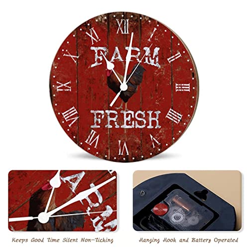 Horloge murale coq de la ferme vintage et silencieuse de 38 cm pour decoration maison
