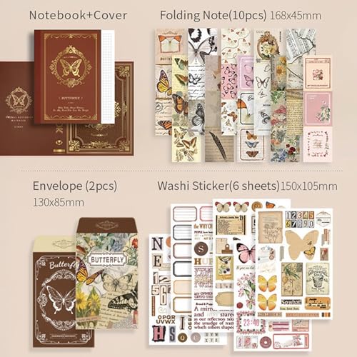 Image of VIBE VISTA Vintage Aesthetic Scrapbook Kit,346 Pcs,A6 Grid Notebook,Washi ,Envelopes,Scrapbook Papers,Folding Labels,Background Papers,Photo Frames,Calendar Stickers,Stickers (NATURE WHISPER)