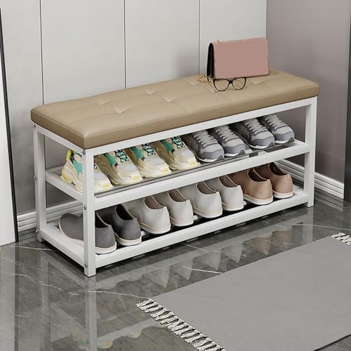 IYUESQ Taburete de Madera para Cambiar Zapatos, Moderno Banco de Entrada, con Espacio para Guardar Zapatos, Ideal para Pasillo, Sala de Estar y vestíbulo (Blanco Roto, 90 x 30 x 45 cm).
