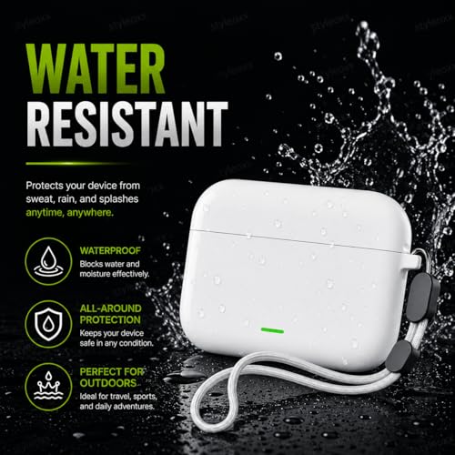 Image of Anvique Silicone Case Cover for Realme Buds T500 Pro, Shockproof Protective Earbuds Cover with Keychain Hook, Anti-Scratch Soft Silicone Skin, Full Body Protection Case (White Lanyard)