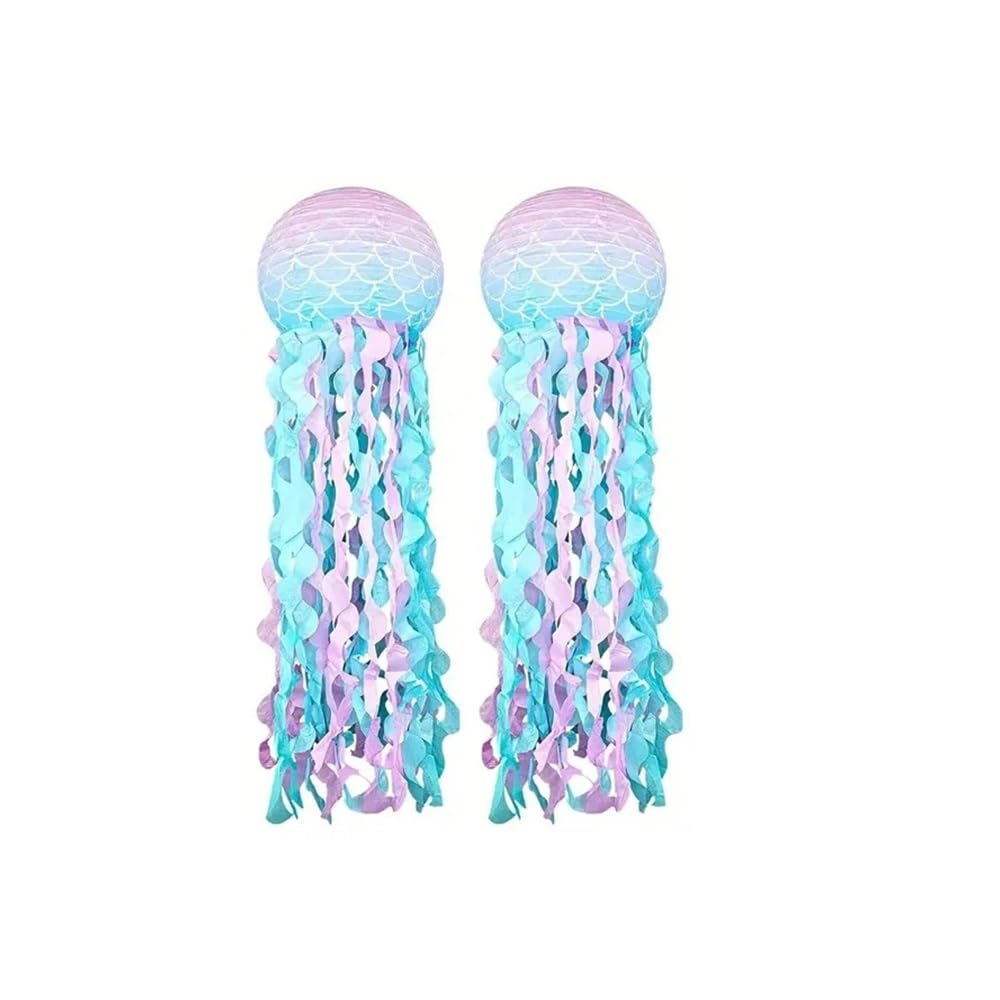 2/4Pcs Jellyfish Paper Lanterns Mermaid Scale Hanging Lanterns Underwater World Ocean Theme Birthday Party Decoration Set(2 Pieces)